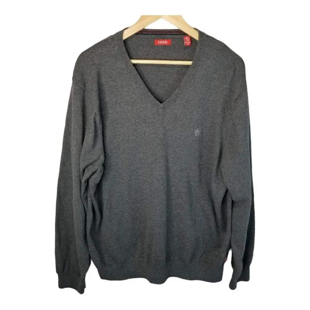 IZOD Sweater 2XL  Men's Fine Gauge Essentials V-Neck Solid Gray
